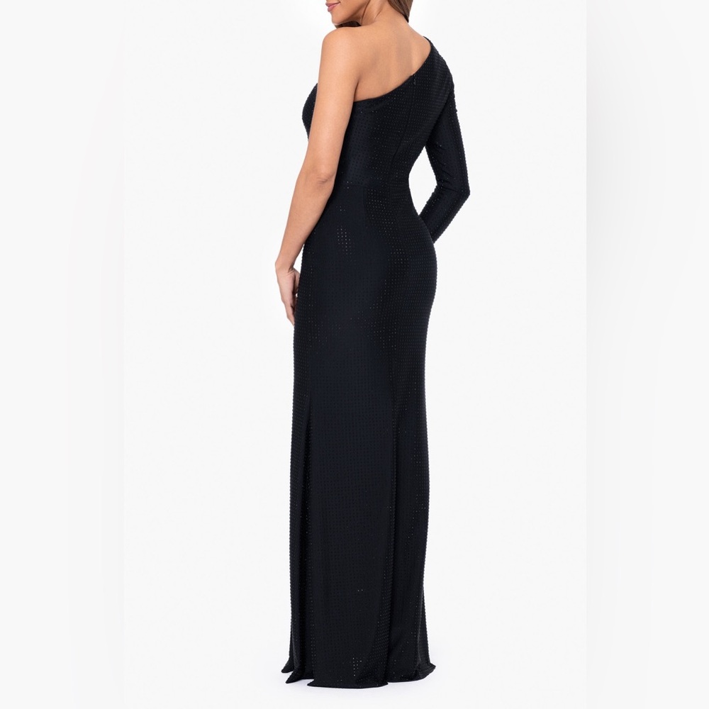 Xscape Black Dress One Shoulder Evening Gown Sexy Slit Formal Bodycon Maxi 14 - Picture 2 of 12